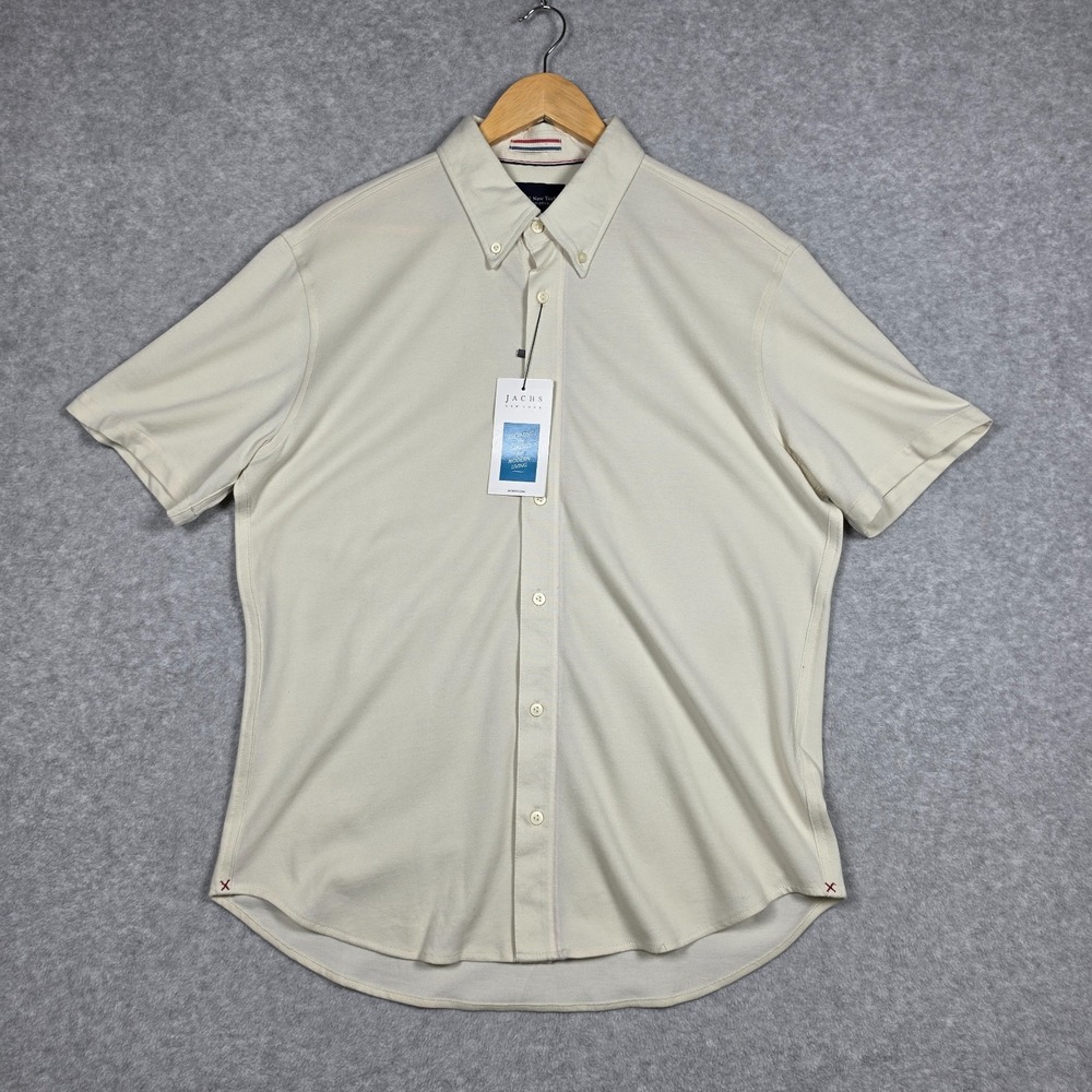 Jachs Shirt Mens Sz Large Ivory Silver Slim Untucked Fit Lightweight Knit SS NEW
